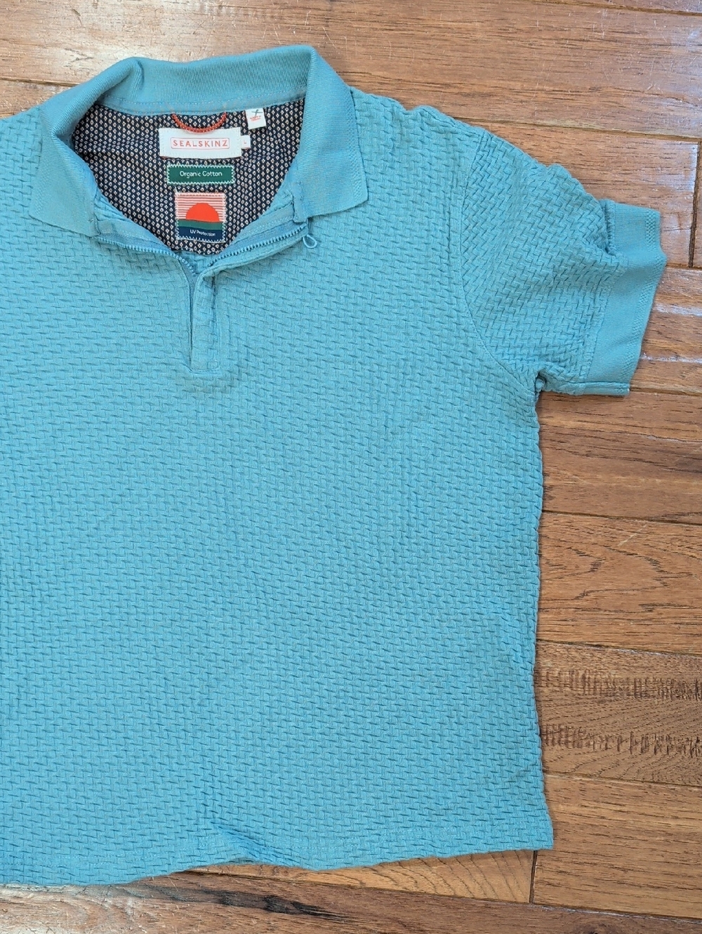 Sealskinz Organic Cotton Zip Top UV Protection Turquoise Textured Polo